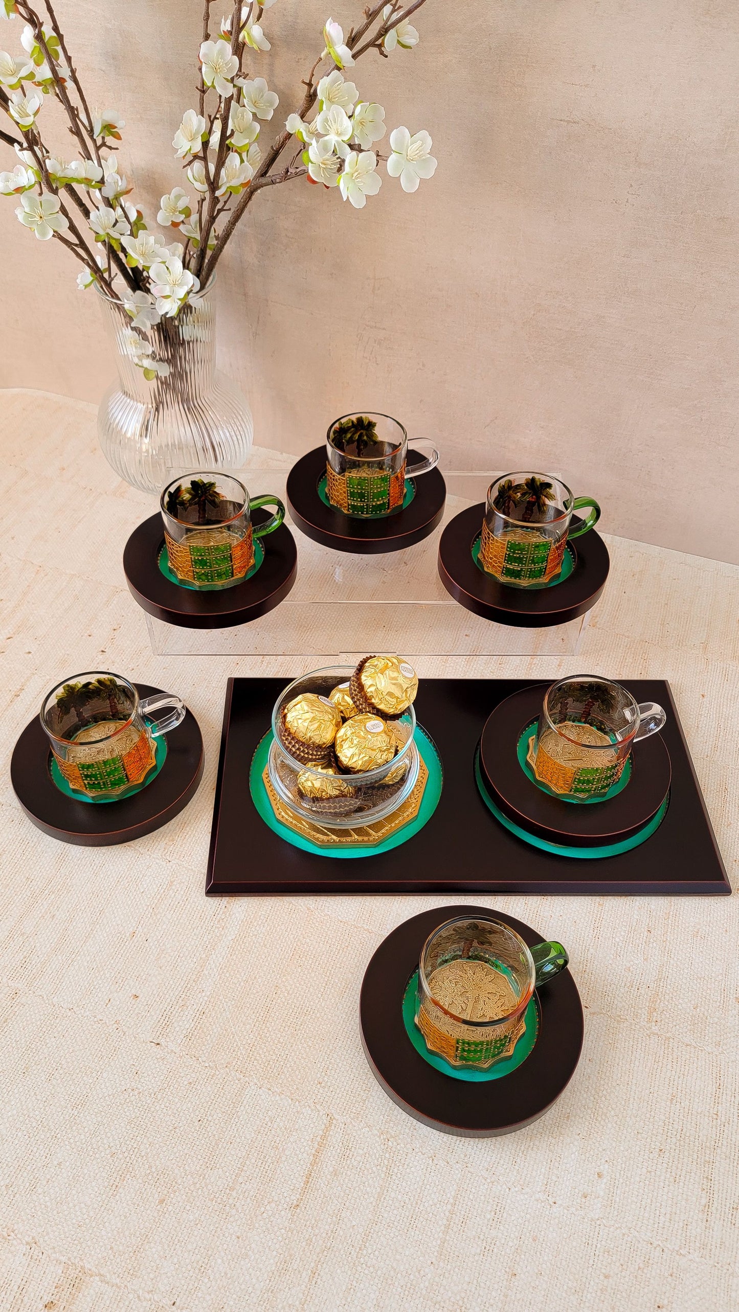 6 Coffee Cups & Tray Set with Sweets Bowl