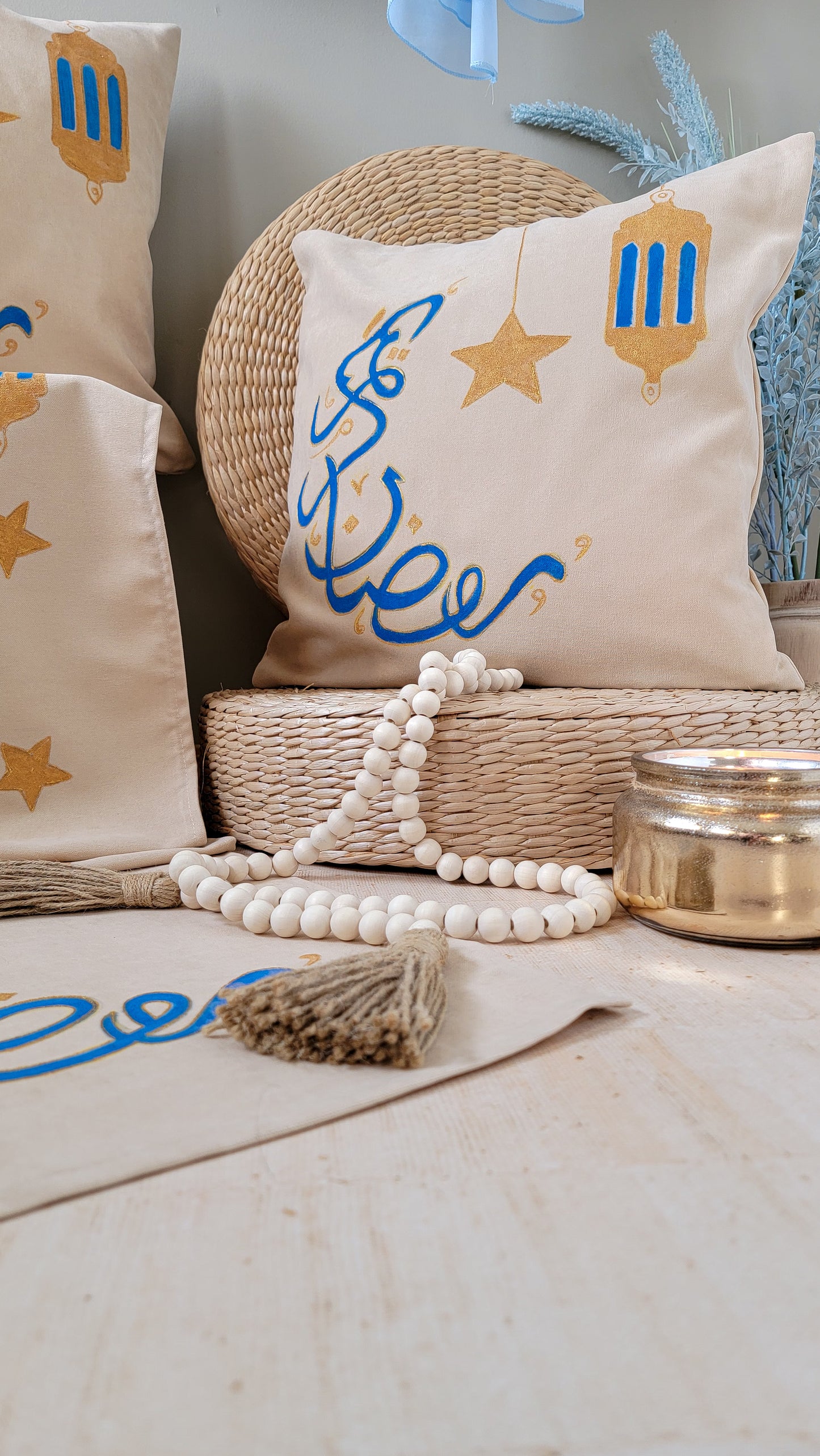 Ramadan Kareem Blue Pillow covers & Table Runner Set