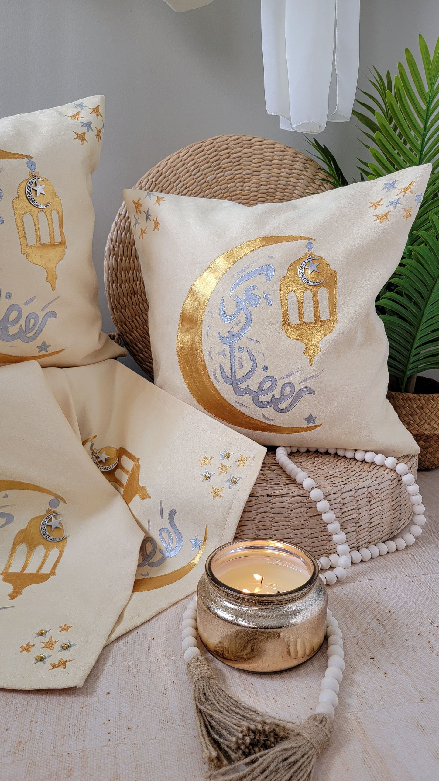 Ramadan Kareem Crescent Pillow covers & Table Runner Set