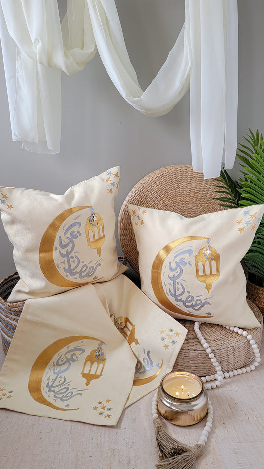 Ramadan Kareem Crescent Pillow covers & Table Runner Set